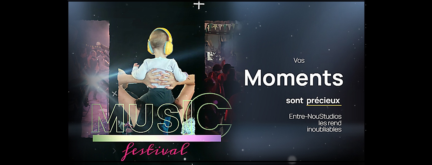 Teaser du Festival Les P’tits Ballots avec enfant au casque jaune devant une scène de concert